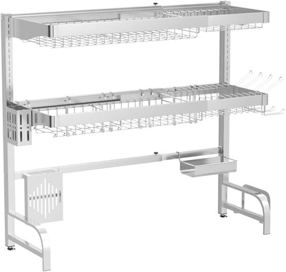 3 Tier Extra Large Stainless Steel Expandable Over The Sink Dish Drainer Drying Rack, Rust Proof