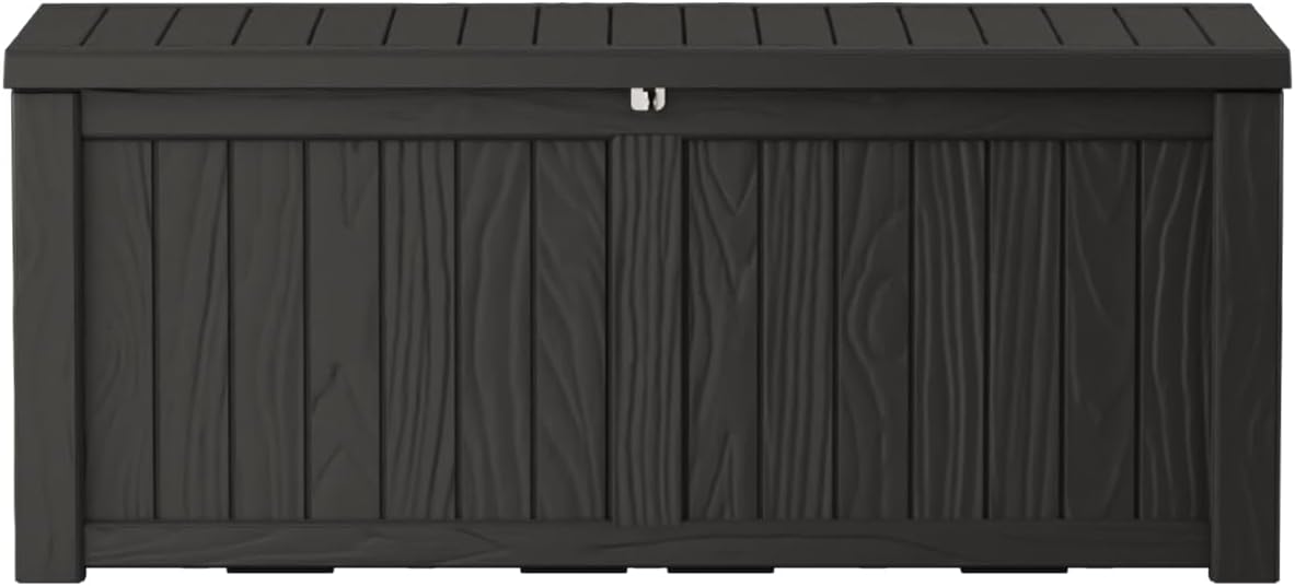 150 Gallon Outdoor Storage Box Waterproof Lockable Resin Deck Box Large, Patio Storage Bin for Pool