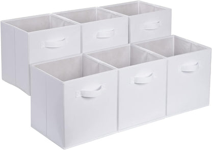 Amazon Basics Collapsible Fabric Storage Cubes Organizer with Handles, Sturdy, White