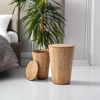 Farmhouse Nesting Barrel Side Table, Rustic Space Saving Storage End Table Set Fully Assembled