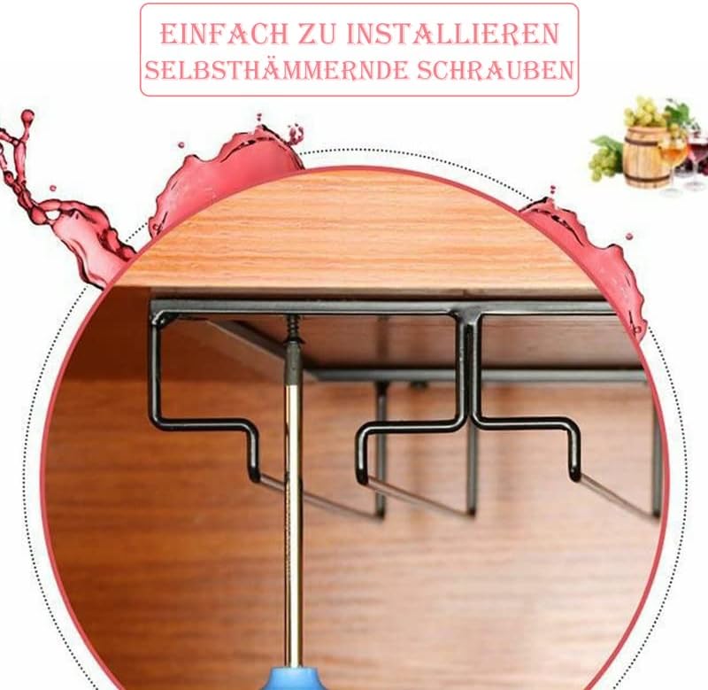 Wine Glass Rack - Under Cabinet Stemware Wine Glass Holder Glasses Storage Hanger 2 Pack Metal