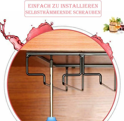 Wine Glass Rack - Under Cabinet Stemware Wine Glass Holder Glasses Storage Hanger 2 Pack Metal
