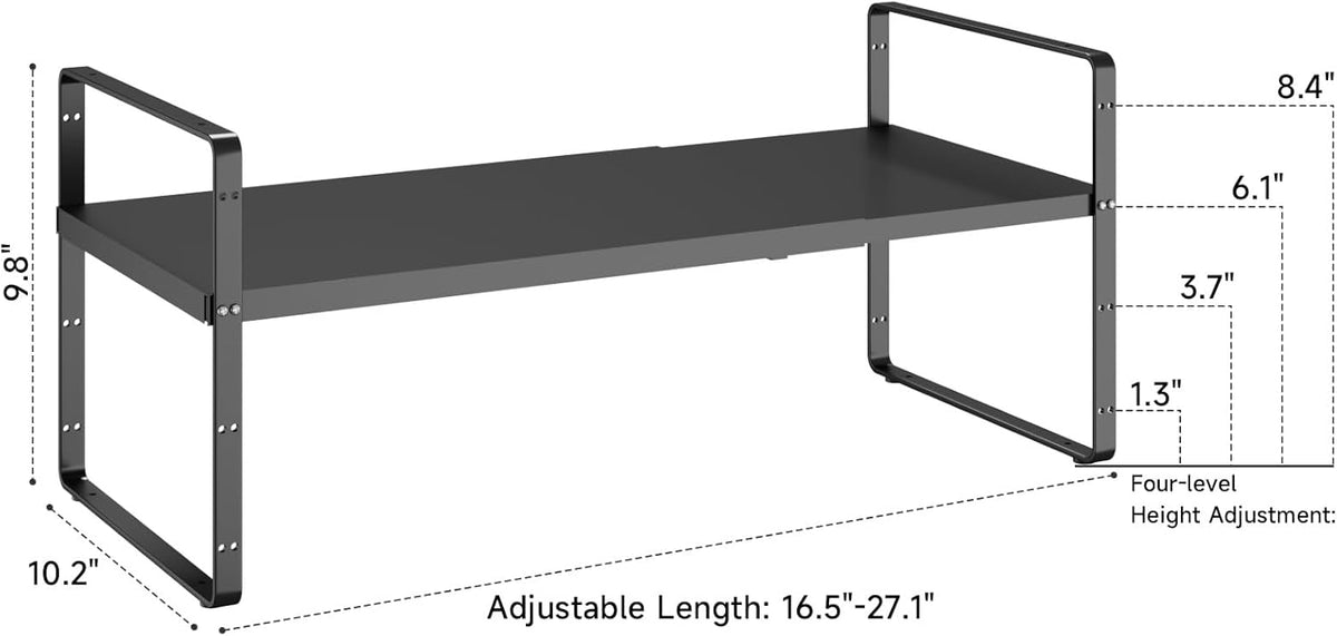 16.5~27.1" Expandable Shelf Organizer, 1Pack 10.2" Wide Stackable Cabinet Shelf Organizers, Black