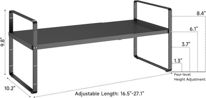 16.5~27.1" Expandable Shelf Organizer, 1Pack 10.2" Wide Stackable Cabinet Shelf Organizers, Black