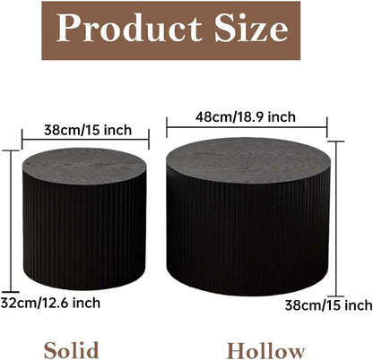 Round Nesting Coffee Table Black Round Fluted Coffee Table Set of 2 for Living Room Small Circle