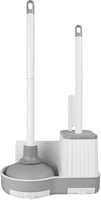 Toilet Brush and Plunger, 3 in 1 Toilet Bowl Brush and Holder with Crevice Cleaning Brush Wall