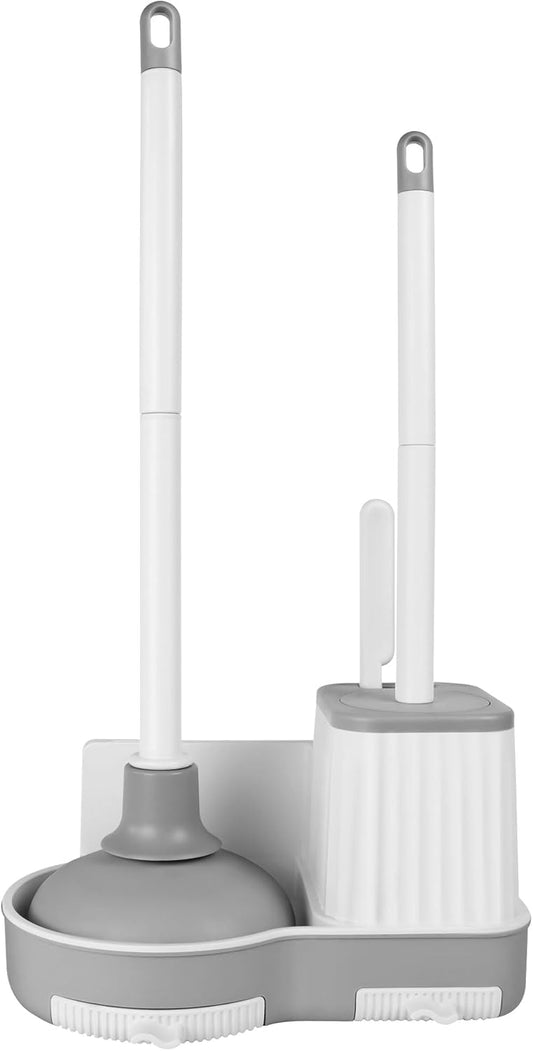 Toilet Brush and Plunger, 3 in 1 Toilet Bowl Brush and Holder with Crevice Cleaning Brush Wall