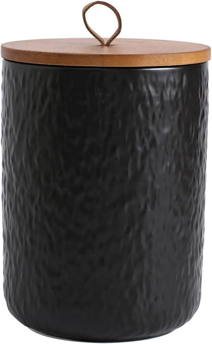 Black White Ceramic Coffee Canister Tea Canister with Seal Wood Lid, Airtight Coffee Storage