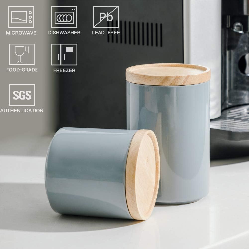 Sweejar Kitchen Canisters Ceramic Food Storage Jar, Stackable Containers with Airtight Seal Wooden