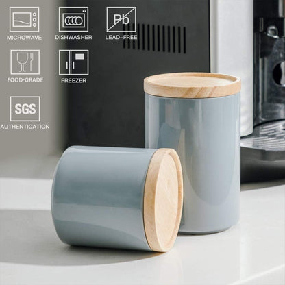 Sweejar Kitchen Canisters Ceramic Food Storage Jar, Stackable Containers with Airtight Seal Wooden