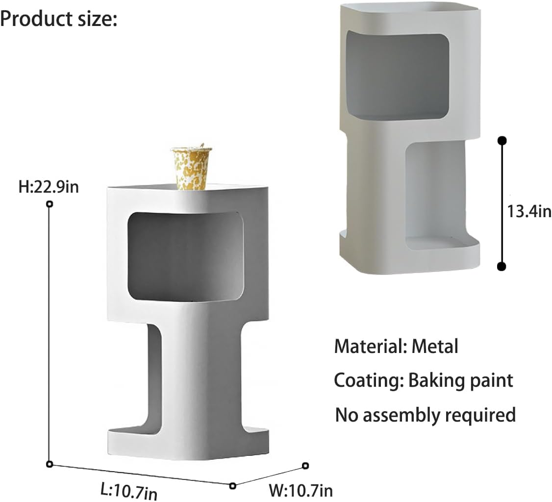 Modern Side Table,Small end Table for Small Spaces,Metal nightstand with Storage Shelf,Space-Saving
