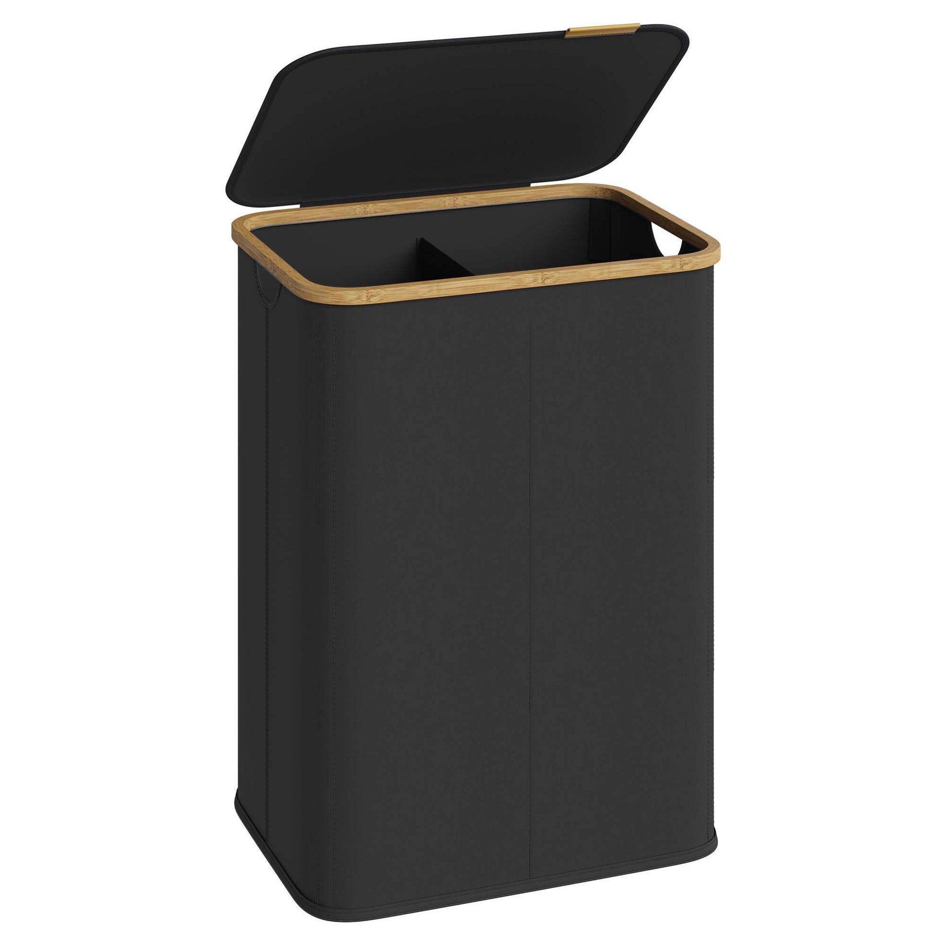 SONGMICS Laundry Hamper, Laundry Basket with Lid, Foldable Storage Basket, Bamboo Frame, for