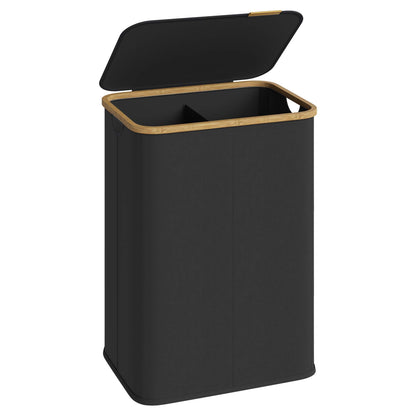 SONGMICS Laundry Hamper, Laundry Basket with Lid, Foldable Storage Basket, Bamboo Frame, for