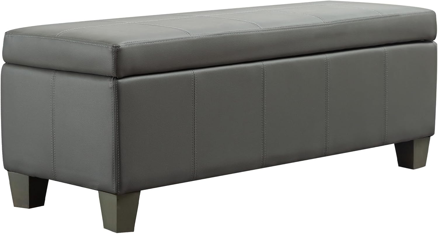 Grey Faux Leather Ottoman with Storage, Rectangular Extra Long Storage Bench for Bedroom and Living