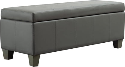 Grey Faux Leather Ottoman with Storage, Rectangular Extra Long Storage Bench for Bedroom and Living