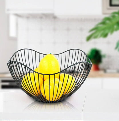 Fruit Basket for Kitchen Counter, 10 Inches Mordern Black Metal Wire Produce Bowl for Fruit