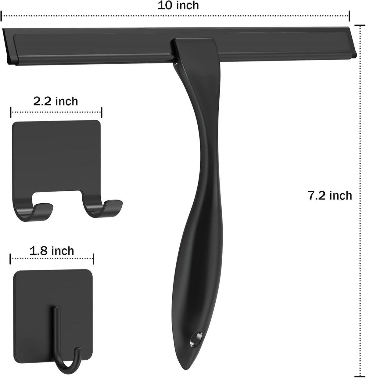 All-Purpose Stainless Steel Shower Squeegee for Shower Doors with 2 Adhesive Hooks, Bathroom