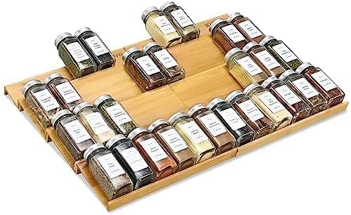 Spice Drawer Organzier,4 Tiers- 8Pcs Bamboo Spice Rack Tray Insert for Cabinet Drawer Countertop