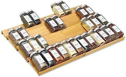 Spice Drawer Organzier,4 Tiers- 8Pcs Bamboo Spice Rack Tray Insert for Cabinet Drawer Countertop