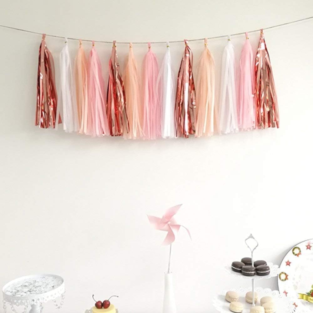 Tissue Tassel Garland and Paper Tassel Banner for Baby Girl Shower Decorations,Pink