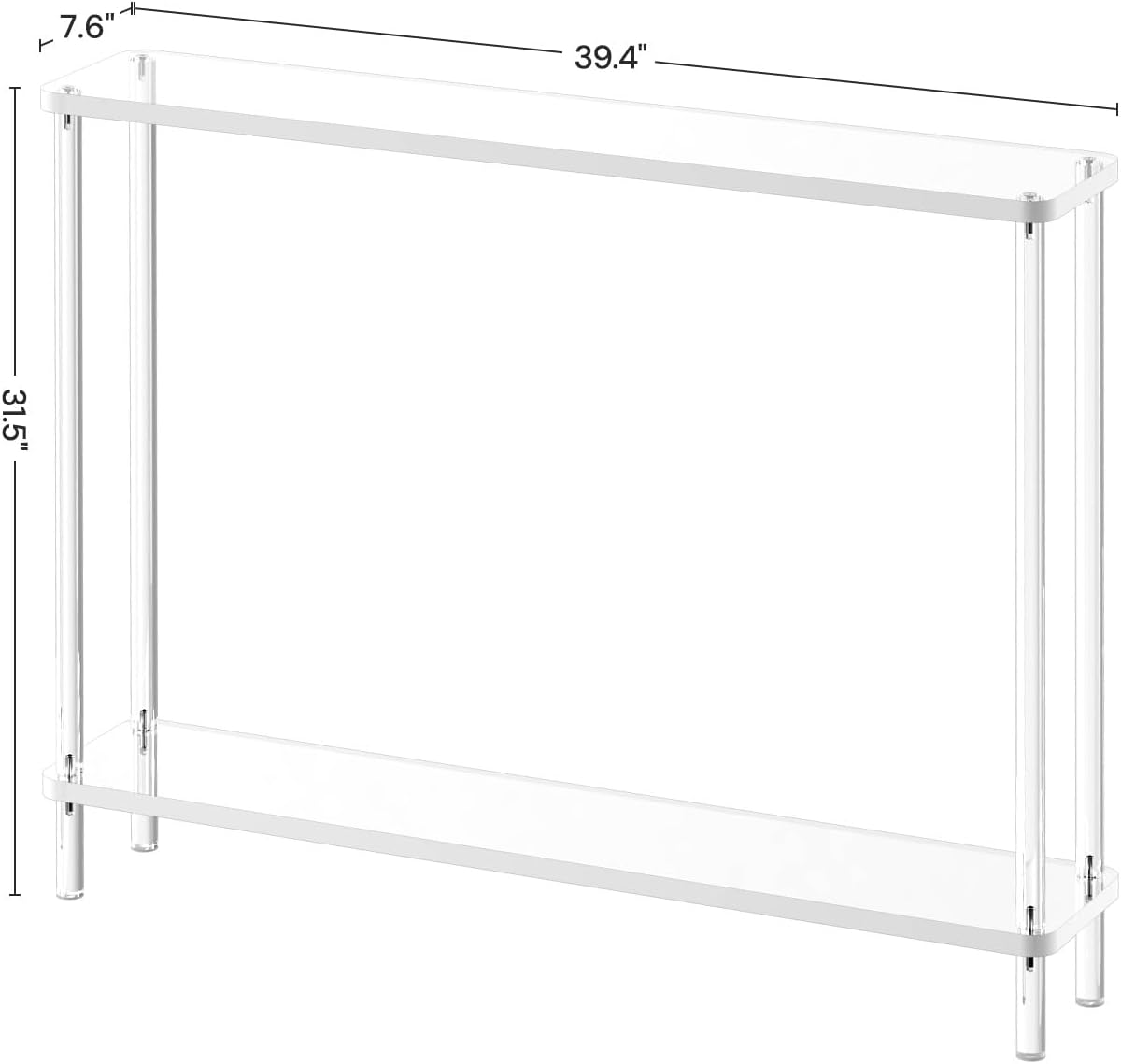 Acrylic Narrow Console Table for Entryway, 7.6" D x 39.4" W x 31.5" H, Cylindrical Legs, Skinny