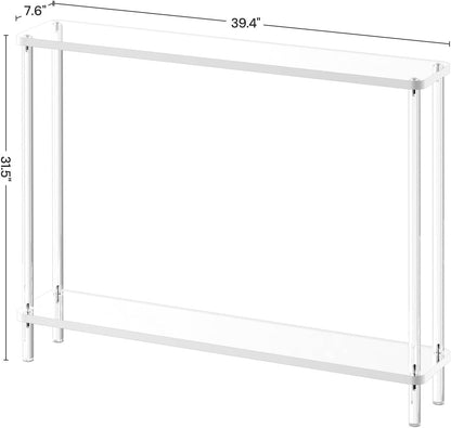 Acrylic Narrow Console Table for Entryway, 7.6" D x 39.4" W x 31.5" H, Cylindrical Legs, Skinny