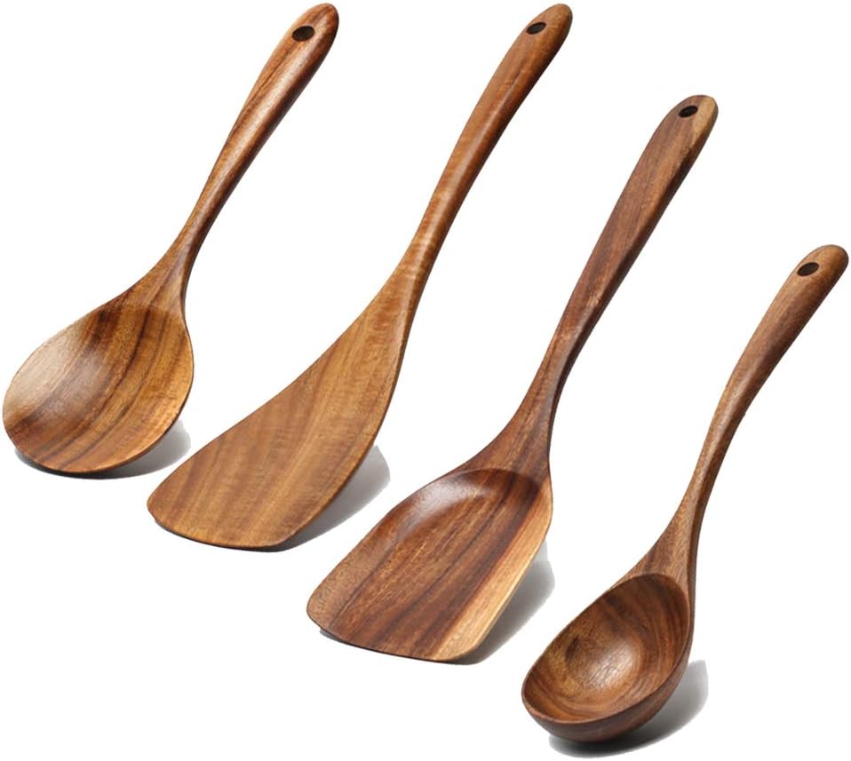 5 Pcs Best Wooden Spoons for Cooking Kitchen Utensils Set Acacia Wood Cooking Spatula Turner Non