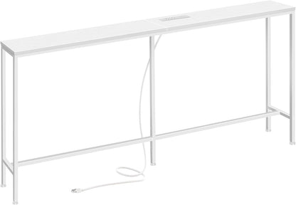 SUPERJARE 70 Inch Console Table with Outlet, Sofa Table with Charging Station, Narrow Entryway