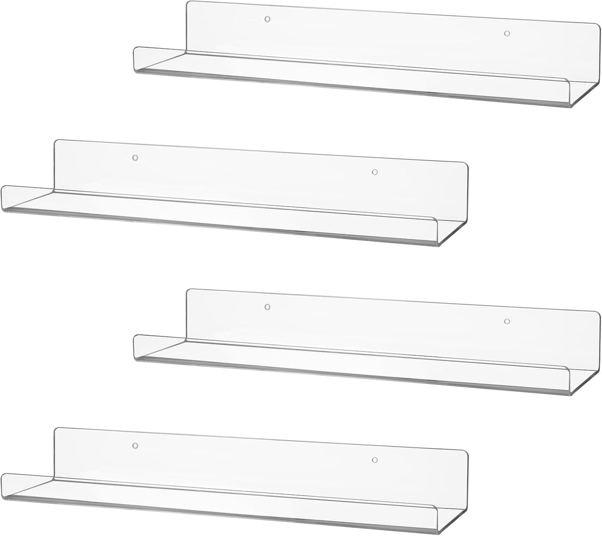 4 Pack Clear Acrylic Floating Shelves for Wall, 15'' Plastic Wall Mounted Display Shelf Kids