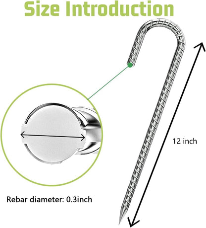 Ground-Stakes-Heavy-Duty-12 inch, J-Hook Rebar Stakes Galvanized Anti-Rust 20pcs Garden Stakes