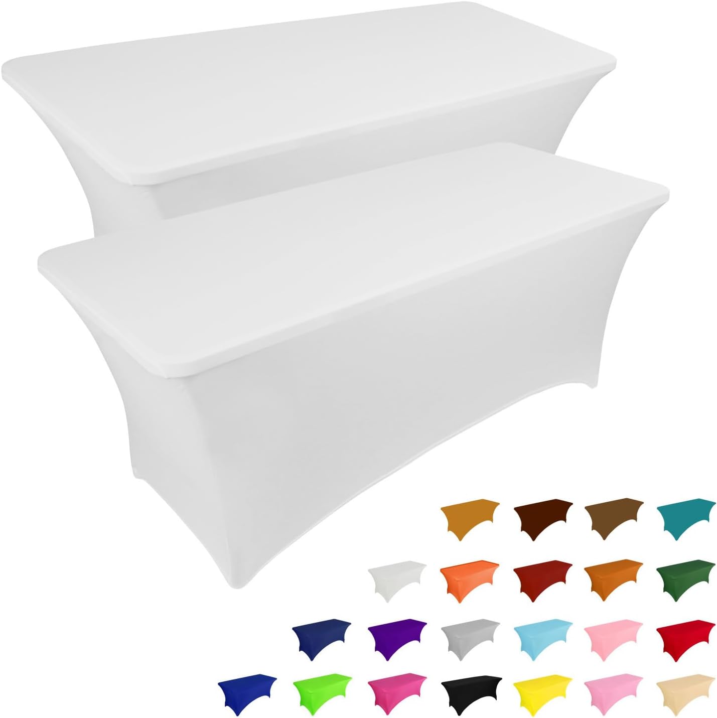 IVAPUPU 2 Pack 6FT Table Cloth for Rectangular Fitted Events Stretch White Table Covers Washable