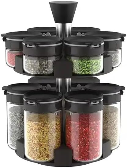 360 rotating 2 tier jars spice rack (6 small 6 large spice jars) Revolving Seasoning Organizer.