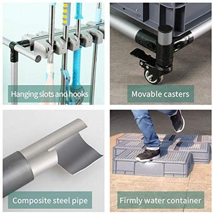 broom and mop holder put wet mops movable Commercial mop rack cleaning tool cart storage for garden
