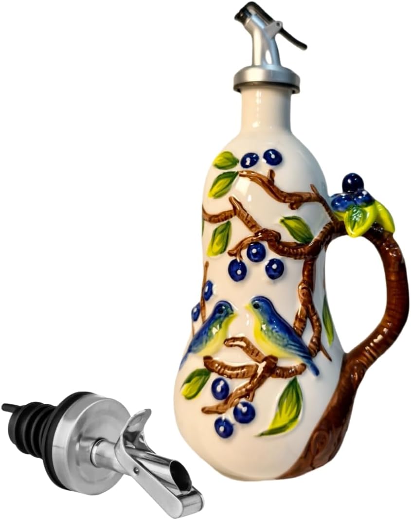 18.26oz/540ml Ceramics Olive Oil Dispenser Bottle,Hand Painted Reliefs Oil Dispenser for