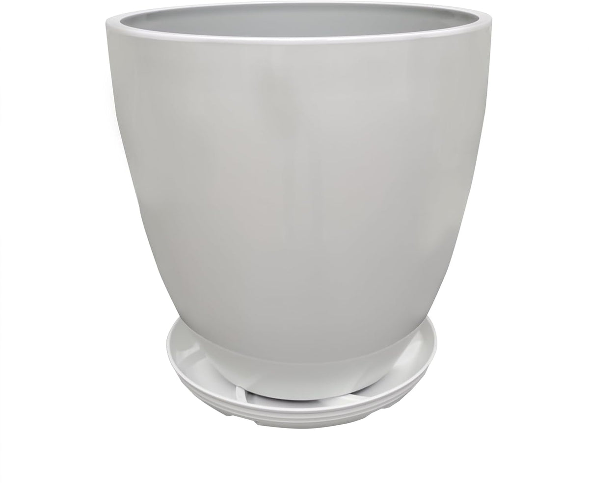 FixtureDisplays® 9.8" Diameter 11" Tall White Plant Pots, Plastic Flower Pots with Drainage Holes