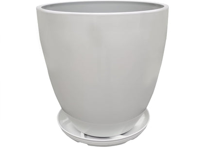 FixtureDisplays® 9.8" Diameter 11" Tall White Plant Pots, Plastic Flower Pots with Drainage Holes