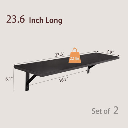 DINZI LVJ Long Wall Shelves, 23.6 Inch Wall Mounted Shelves Set of 2, Easy-to-Install, Wall Storage