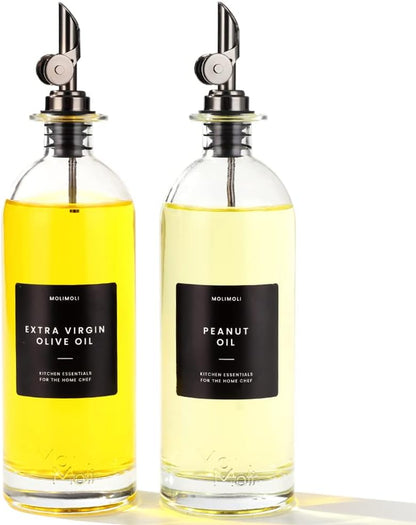 Molimoli Oil and Vinegar Dispenser with Metal Pour Spout, Weighted Pourer, Glass Bottle Dispenser