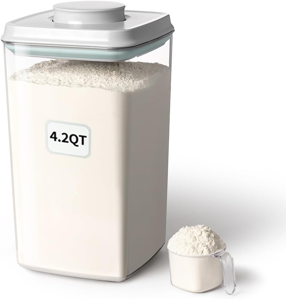 Ankou Airtight Pop Food Storage Container with Lid & 130ml Scoop, 4L/4.2qt BPA-Free Cereal, Rice