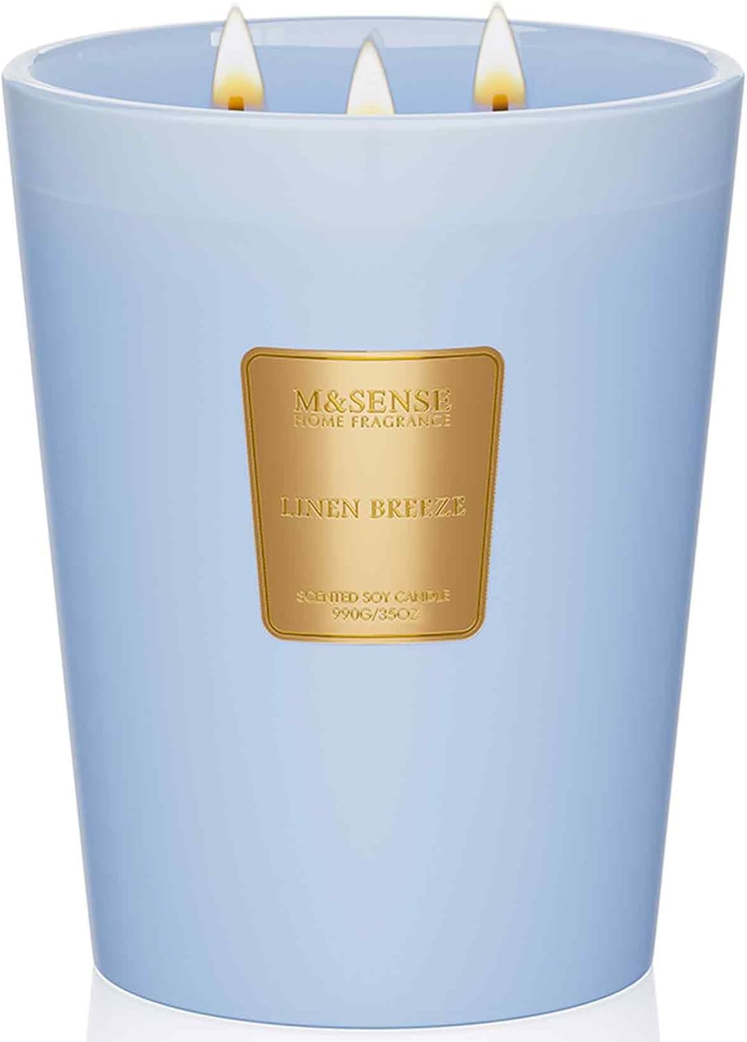 M&SENSE Large Soy Candle Linen Breeze Scented 35oz 150H Burn Time Long Lasting, 3-Wick Natural