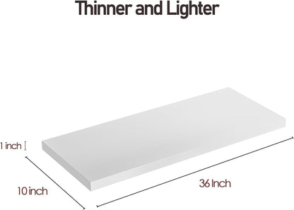 Wall Shelf Set of 2, White Floating Shelves 36 in W x 10 in D x 1 in H, Wooden Floating Wall Shelf