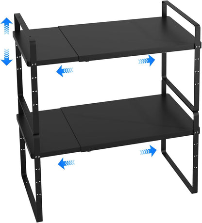 Expandable Cabinet Shelf Organizer, Stackable Kitchen Pantry Counter Storage, Adjustable Closet