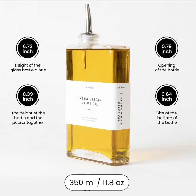Molimoli Olive Oil Dispenser Bottle for Kitchen, Automatic Pourer, Glass Thin Bottle Dispenser for