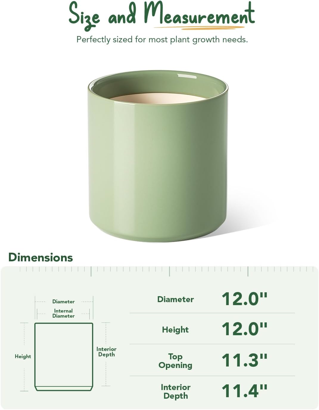 LE TAUCI 12 Inch Pots for Plants, Ceramic Large Plant Pot for Indoor Plants, Mid-Century Modern