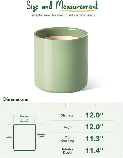 LE TAUCI 12 Inch Pots for Plants, Ceramic Large Plant Pot for Indoor Plants, Mid-Century Modern