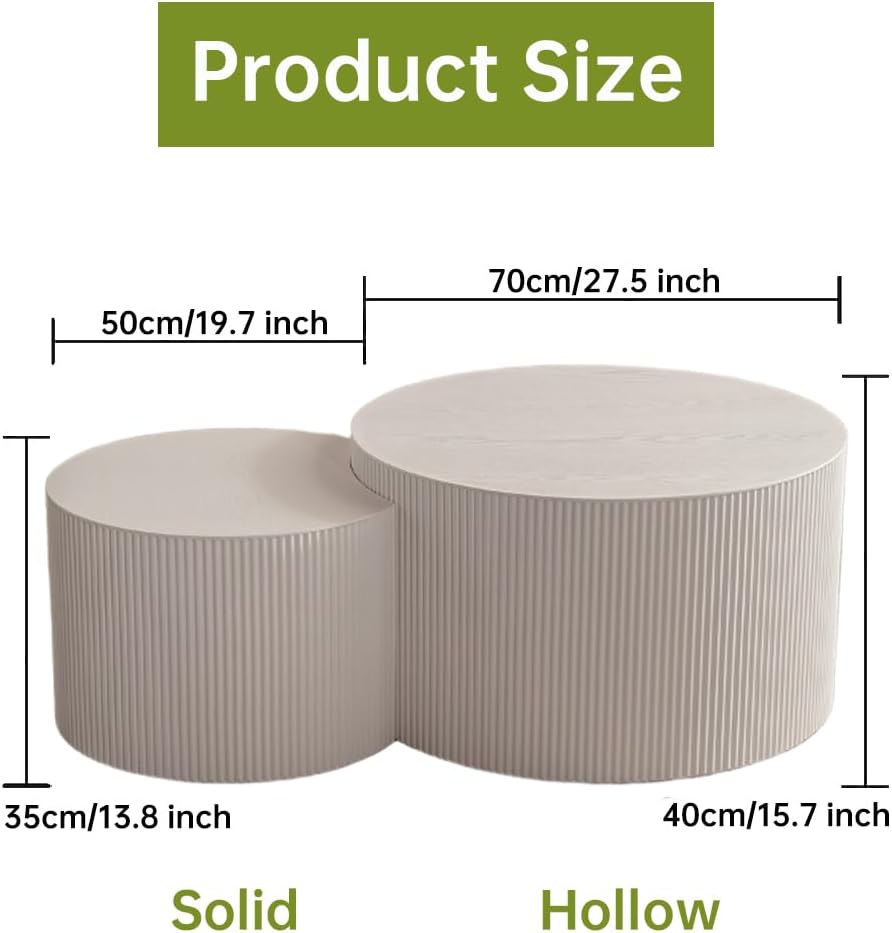 Round Nesting Coffee Table Modern White Fluted Coffee Table Set of 2 Stripe Cream Round Coffee