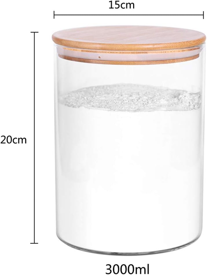 Set of 2 Large Glass Food Storage jar, 100 FL OZ (3000ml) Glass Flour Canister with Airtight Bamboo