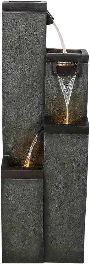 Modern Floor-Standing Water Fountain 39.3” High, Indoor Outdoor Water Fountain with Lights for