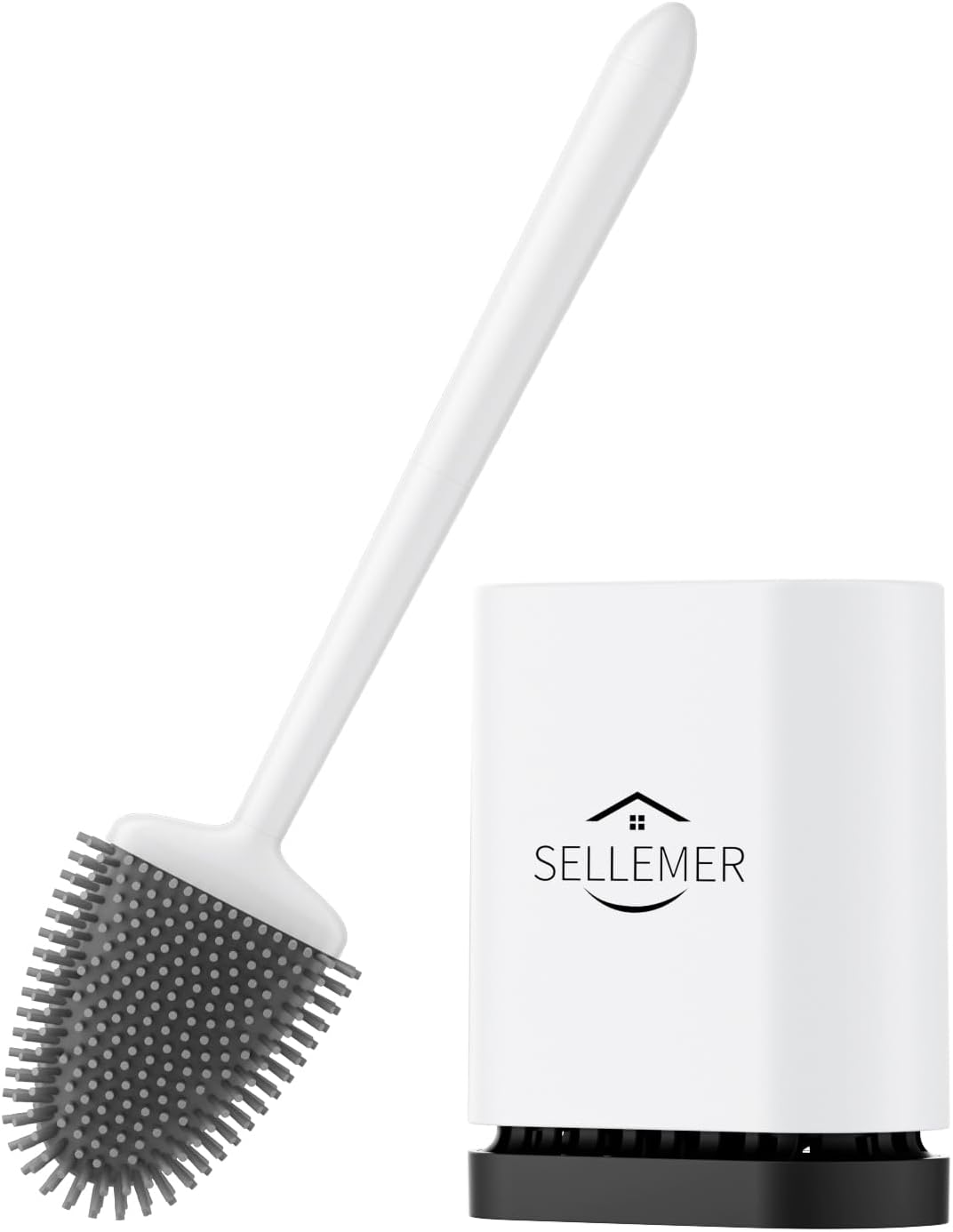 Sellemer Toilet Brush and Holder Set - Flexible Toilet Bowl Brush Head with Silicone Bristles