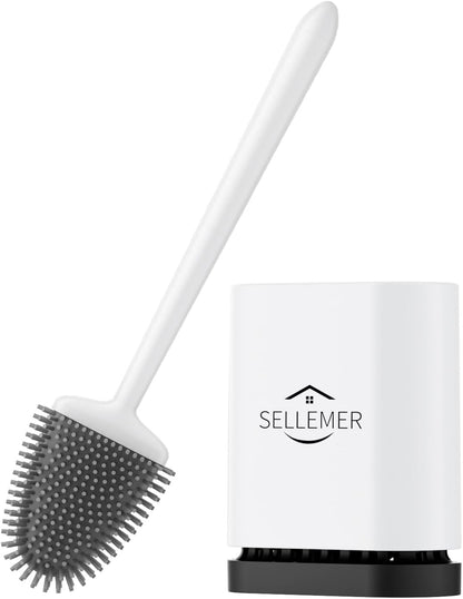 Sellemer Toilet Brush and Holder Set - Flexible Toilet Bowl Brush Head with Silicone Bristles